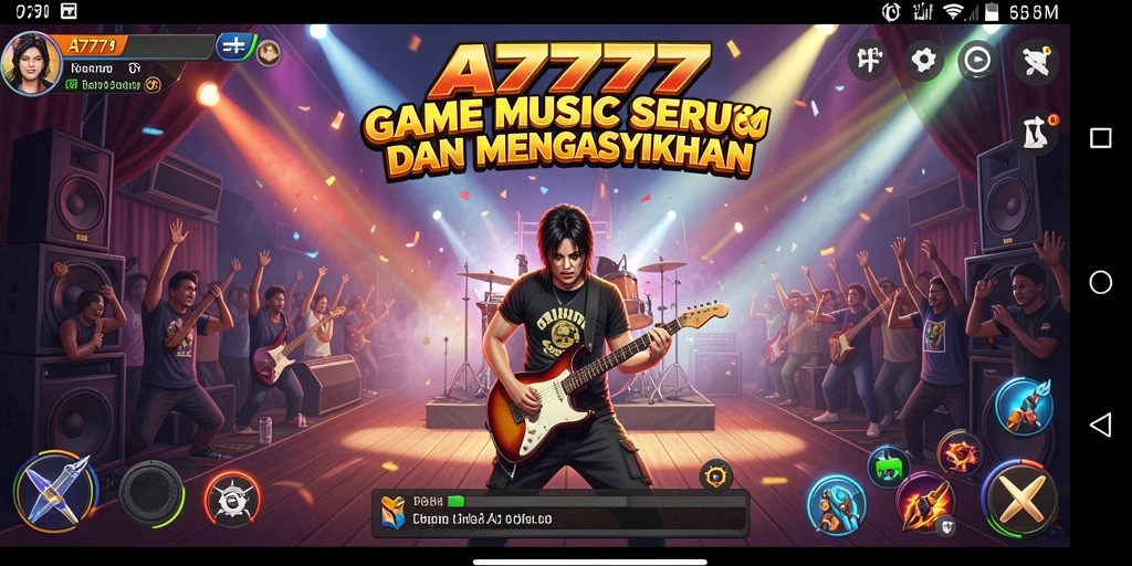 Screenshot A7777 memperlihatkan gameplay musik yang seru dan interaktif.