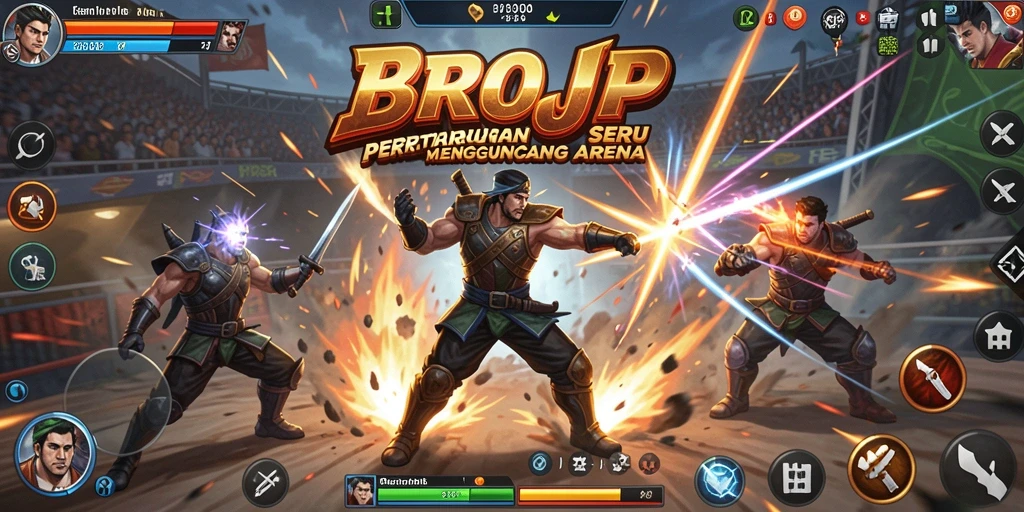 Tampilan aksi mendebarkan dalam game Fighting BROJP dengan karakter unik.