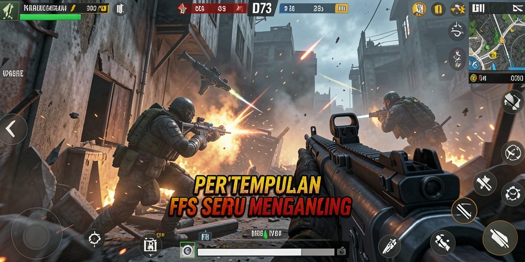 Tampilan screenshot gameplay FPS D73 dengan aksi mendebarkan.