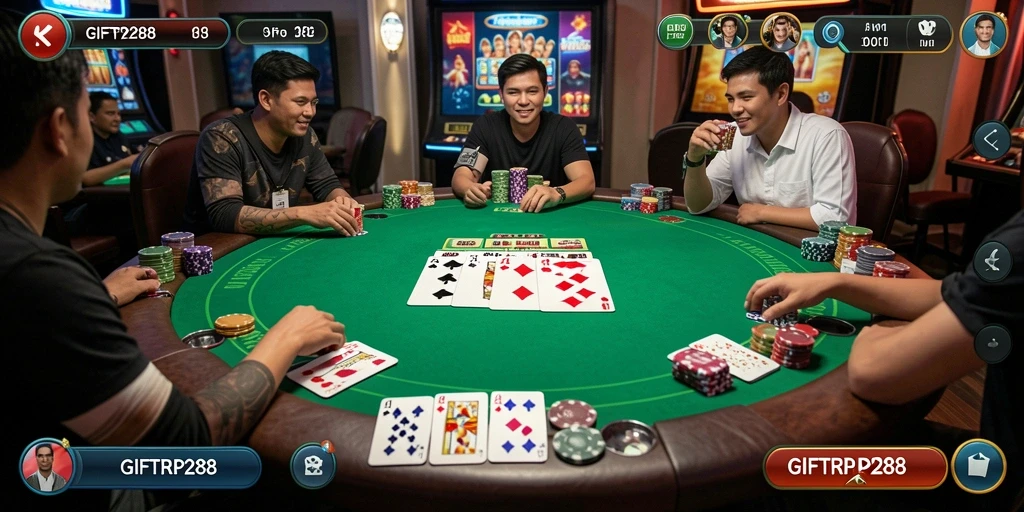 Tampilan gameplay Poker yang mendebarkan di aplikasi GIFTRP288.