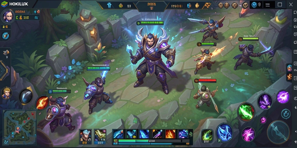 Screenshot menampilkan aksi seru gameplay HOKILUCK dalam arena MOBA.