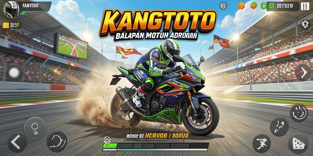 Tampilan gameplay KANGTOTO dengan balapan motor yang penuh aksi.