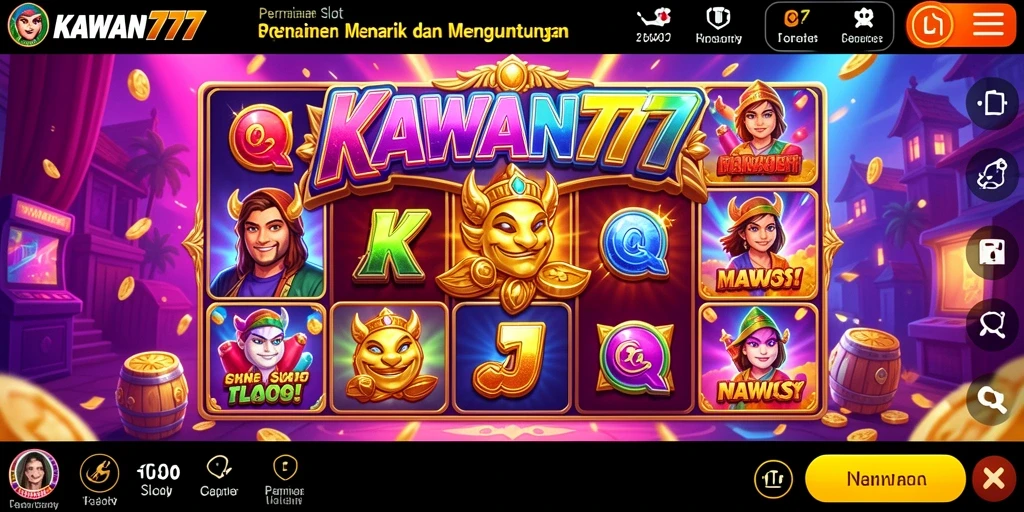 Screenshot gameplay menarik dari KAWAN777 dengan mesin slot berwarna-warni.