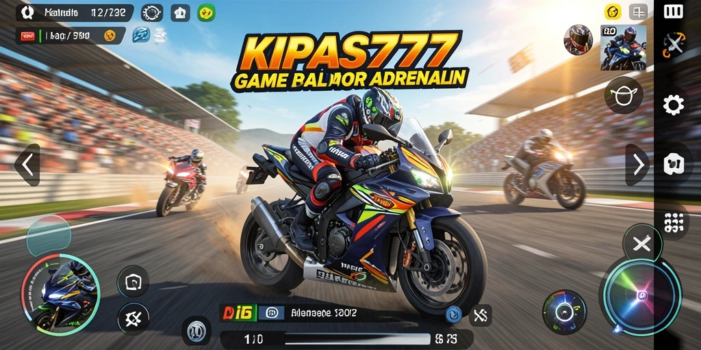 Screenshot gameplay KIPAS777 menunjukkan balapan motor yang mendebarkan dan grafis menarik.