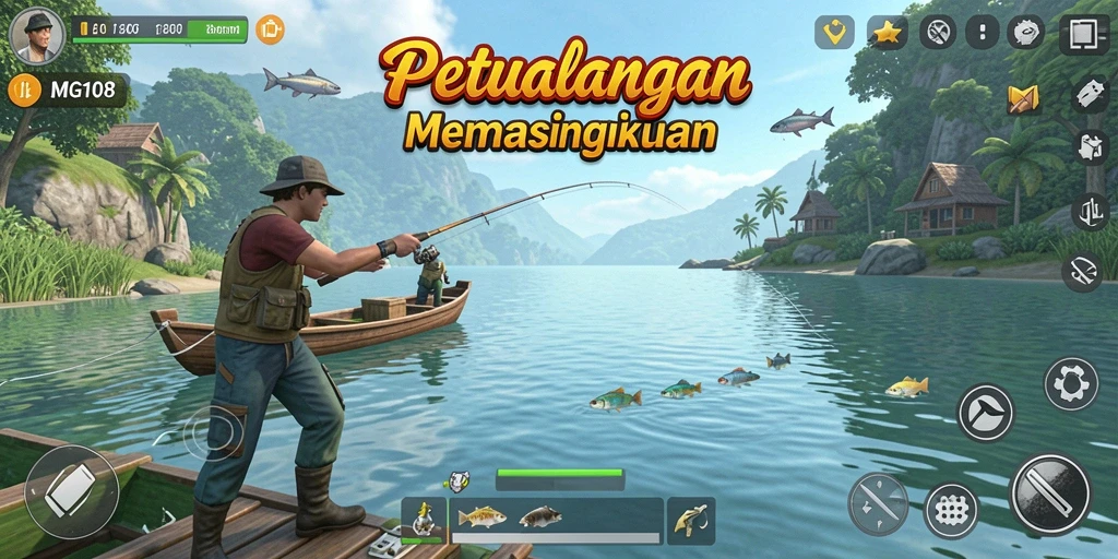 Screenshot MG108 menampilkan gameplay memancing yang seru dan mendebarkan.