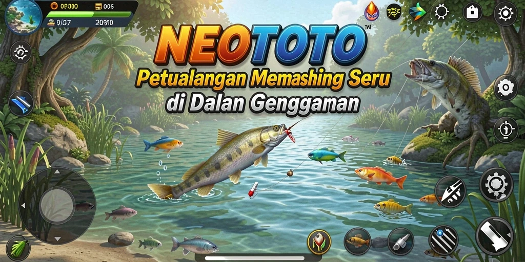 Screenshot gameplay NEOTOTO menampilkan suasana memancing yang seru.