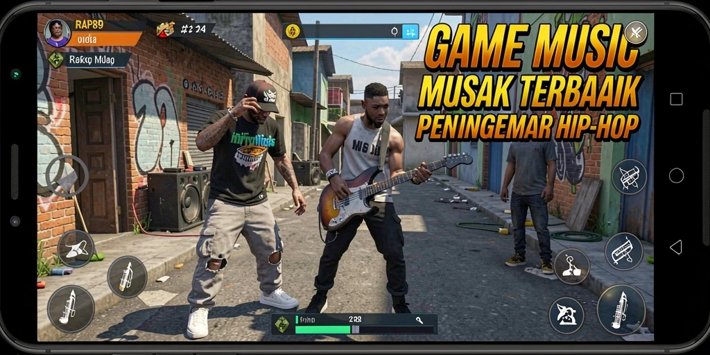 Tampilan gameplay RAP89 dengan berbagai pilihan lagu hip-hop.