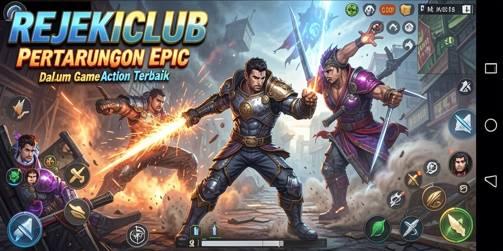 Tampilan gameplay seru dalam REJEKICLUB saat bertarung.