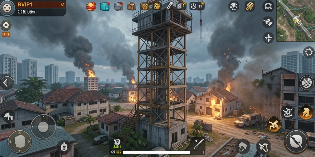 Screenshot gameplay RVIP1 menunjukkan menara yang siap mempertahankan wilayah.