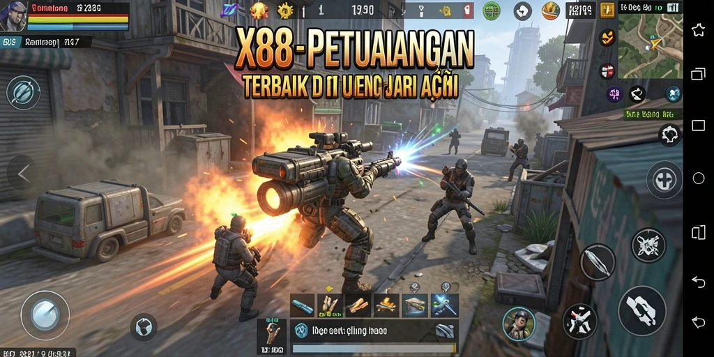 Screenshot X88 menunjukkan aksi mendebarkan dalam pertarungan melawan musuh.